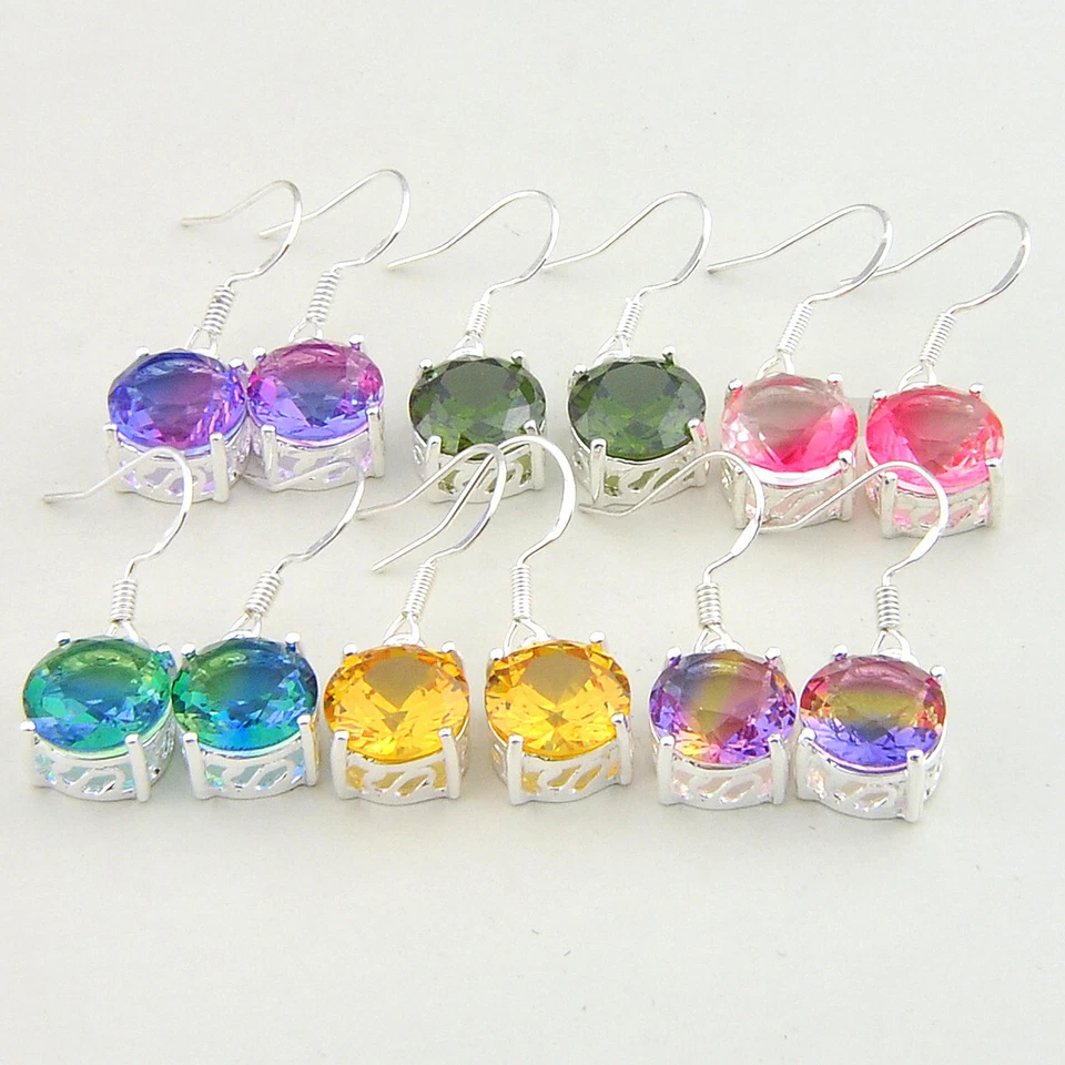 MEZCLA REDONDA 6 pares 1 lote de pendientes de plata citrino peridoto turmalina mística Foto 1 de 2