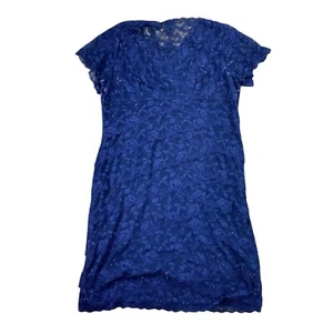 Blau Salbei Damen Marineblau Spitze Overlay Kleid Größe 18W Perlen Nieten V-Ausschnitt - Bild 1 von 5