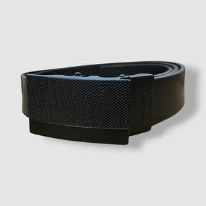 Kenneth Cole Reaction Mens Black Faux Leather Track Buckle Belt Sz M - Picture 1 of 1