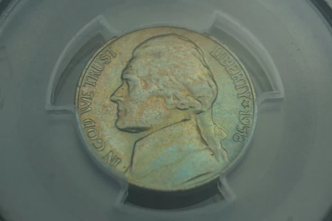 Rainbow Toned -- 1958 5c PCGS MS63 Jefferson Nickel #RT18 Cover