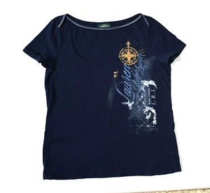 LRL Lauren Jeans Co. Seafaring Scene Envelope Collar Navy Blue T-Shirt Medium - Bild 1 von 2