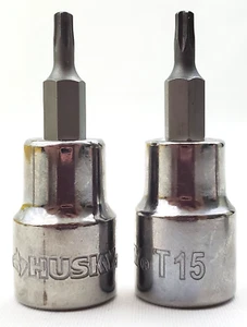 Lot of 2 Husky T15 Tamper Proof Torx Bit Sockets 3/8" Drive - Picture 1 of 7