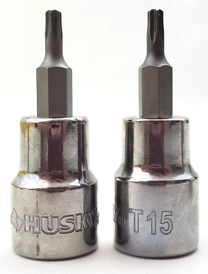 Lot of 2 Husky T15 Tamper Proof Torx Bit Sockets 3/8" Drive - Image 1 of 4