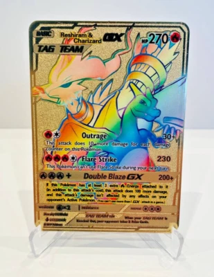 Reshiram & Glurak GX Gold Metallkarte – TAG TEAM – Geschenk & Blitzversand - Bild 1 von 4