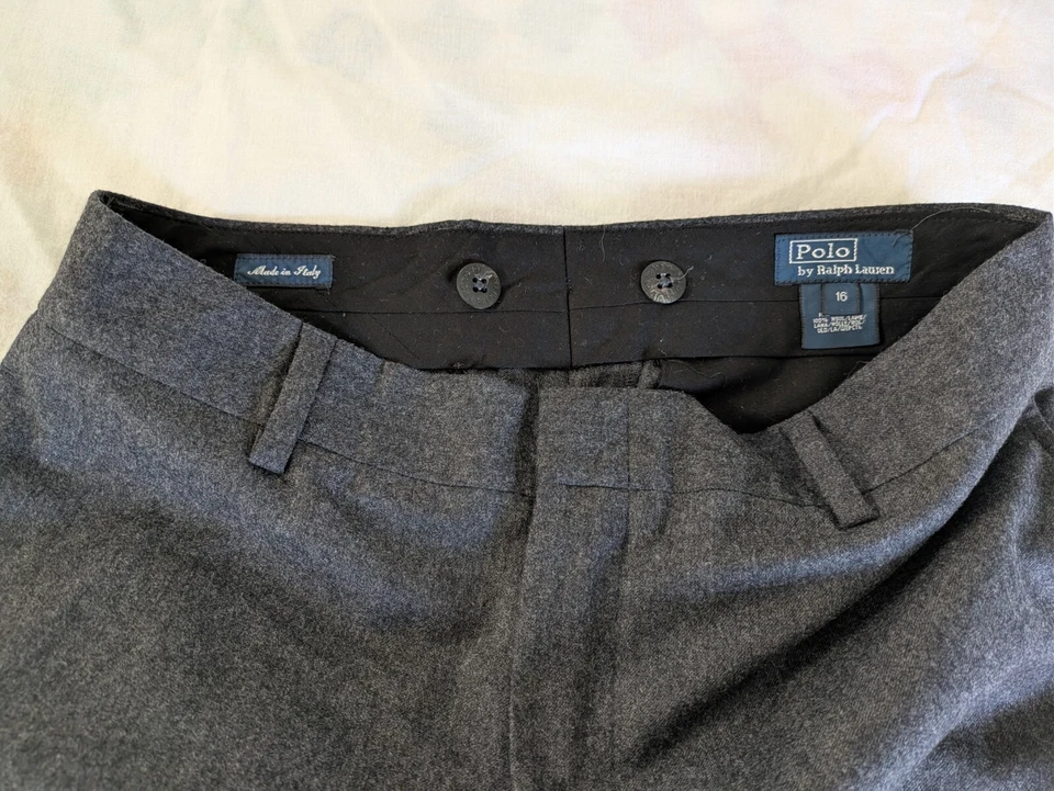 Calça Polo Ralph Lauren cinza lã cintura alta perna larga tamanho 16 - Imagem 1 de 4