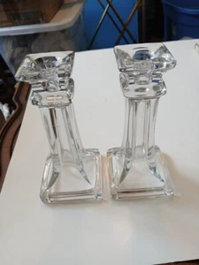 "2 candelabros de vidrio cuadrado transparente estilo Art Deco de colección-7""" - Imagen 1 de 5