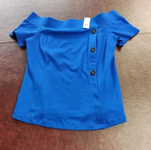 NEW YORK AND COMPANY TOP WOMAN LARGE ROYAL BLUE OFF SHOULER CLASSIC - Picture 1 of 8