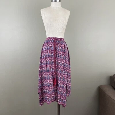 Hollister Womens Midi Skirt S Pink Blue Boho Festival Handkerchief Skirt Tassels - Image 1 of 4