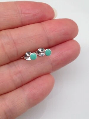 925 Sterling Silver Round Turquoise Stud Earrings Tiny Post Stud 3mm - Image 1 of 4