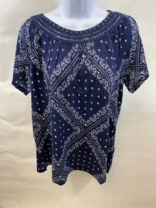 Camisa Style & Company Mujer Azul Crochet Cuello Estampado Bandana Blitz Nueva con Etiquetas - Imagen 1 de 16