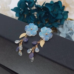 14k Gold Filled Opalite Tanzanite Moonston Purple Blue Color Drop Women Earrings - Picture 1 of 4