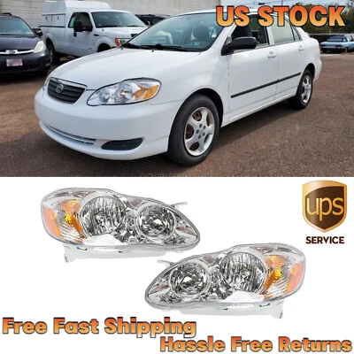 Par de faros de carcasa cromados aptos para Toyota Corolla CE LE 2003-2008 sedán Foto 1 de 4