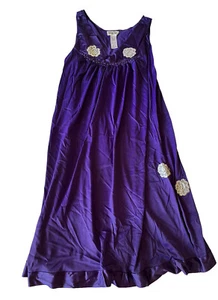 Vintage Vanity Fair Purple  Sleeveless Nightgown Satin Trim S Flower Appliqués - Picture 1 of 8