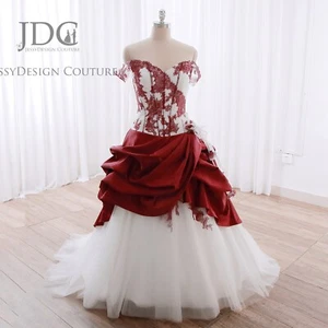 Duchesse Weinrot Quinceanera Brautkleid Ballkleid Maßgeschneidert Blüten Schnürt - Bild 1 von 12