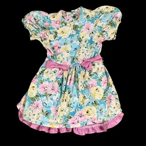 Vintage 1990s Sz 5 Floral Party Dress Net Petticoat Bows Ruffles Me Too USA Made - Picture 1 of 17