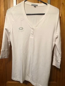 *NEW* Women's White Knit Henley Shirt w/Rhinestones - Golf Hole w/Flag - Picture 1 of 3