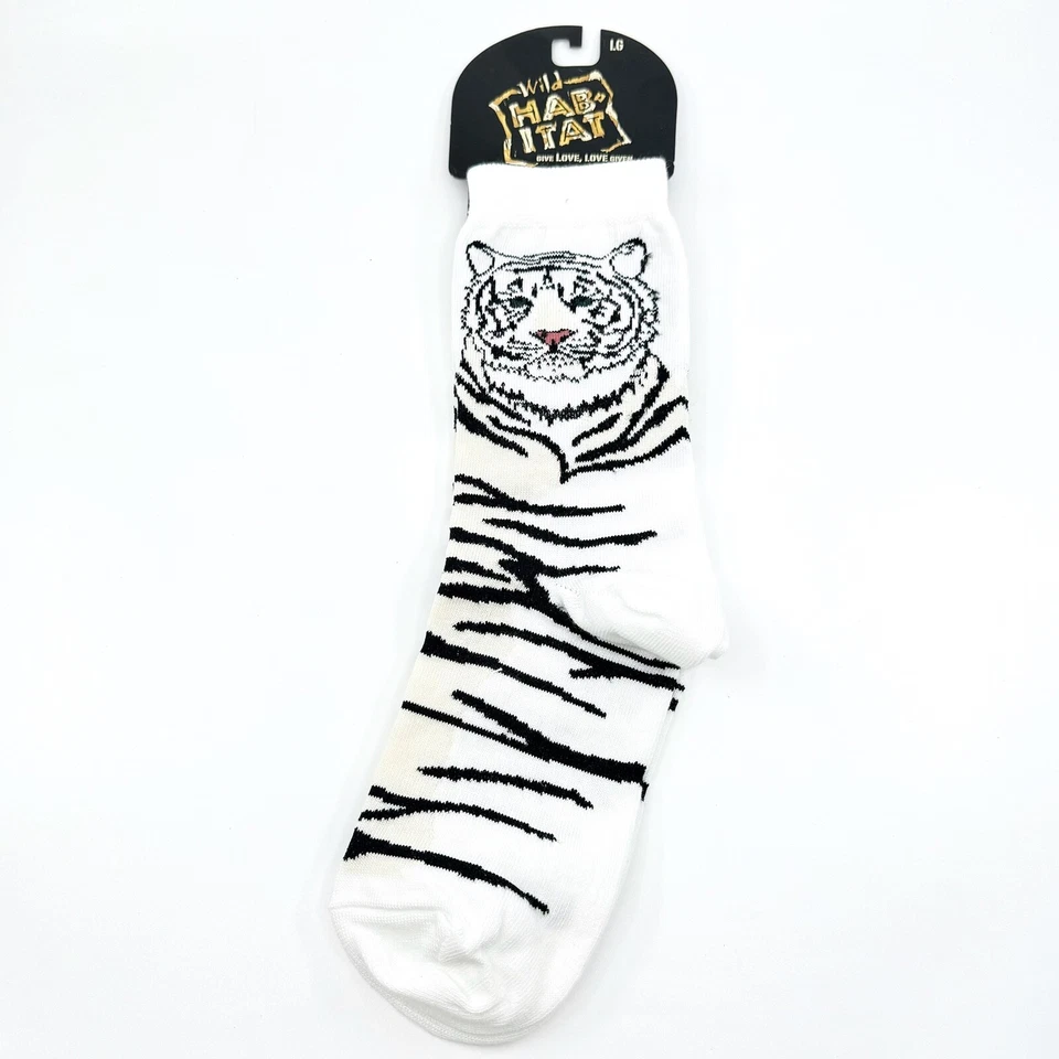 White Tiger Collectible Socks Unisex Large Wild Habitat Black White Cream - Image 1 of 2