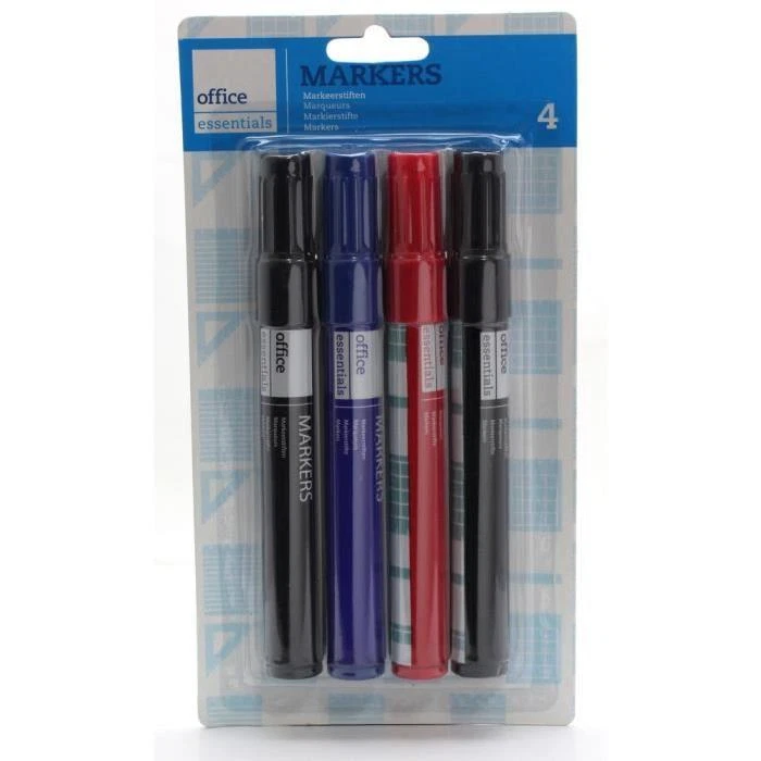 LOT 4 Marqueurs PERMANENT Marker NOIR -BLEU-ROUGE