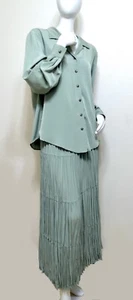 Vintage J Suzette Jade Slink Microfiber Broomstick Maxi Skirt Blouse Set dress  - Picture 1 of 7