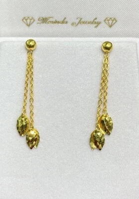 24k Solid Yellow Gold Lady Ball Leaf  Threader Earrings. 3.27 Grams - Image 1 of 4