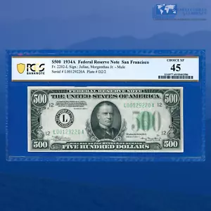 Fr.2202-L 1934a $500 Dollar Federal Reserve Note Mule San Fran, PCGS 45 #29220 - Picture 1 of 3