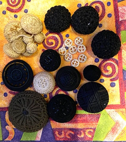 2 DOZEN plus Antique Crochet Black and White Crochet Buttons some with bead work Cover