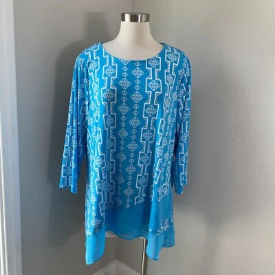 JM Collection Womens Plus 2X Geometric Print Tunic Top Long Sleeve Stretch Shirt - Image 1 of 4