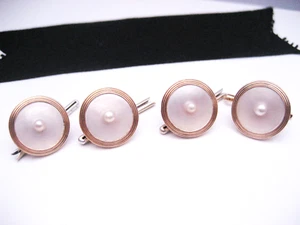Antique Edwardian Art Deco era 14K Gold MOP Pearl Cufflinks Shirt Buttons Studs - Picture 1 of 12