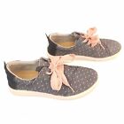Toms Del Rey Shoes Lace Up Polk Dot Blue Canvas Wrap Sneakers Womens Size 9.5