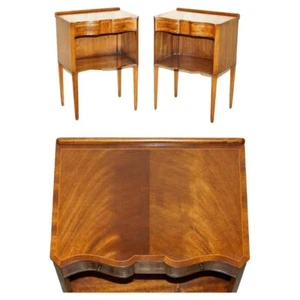 PAIR OF ANTIQUE RESTORED SERPENTINE FRONTED FLAMED MAHOGANY SIDE END LAMP TABLES - Picture 1 of 24