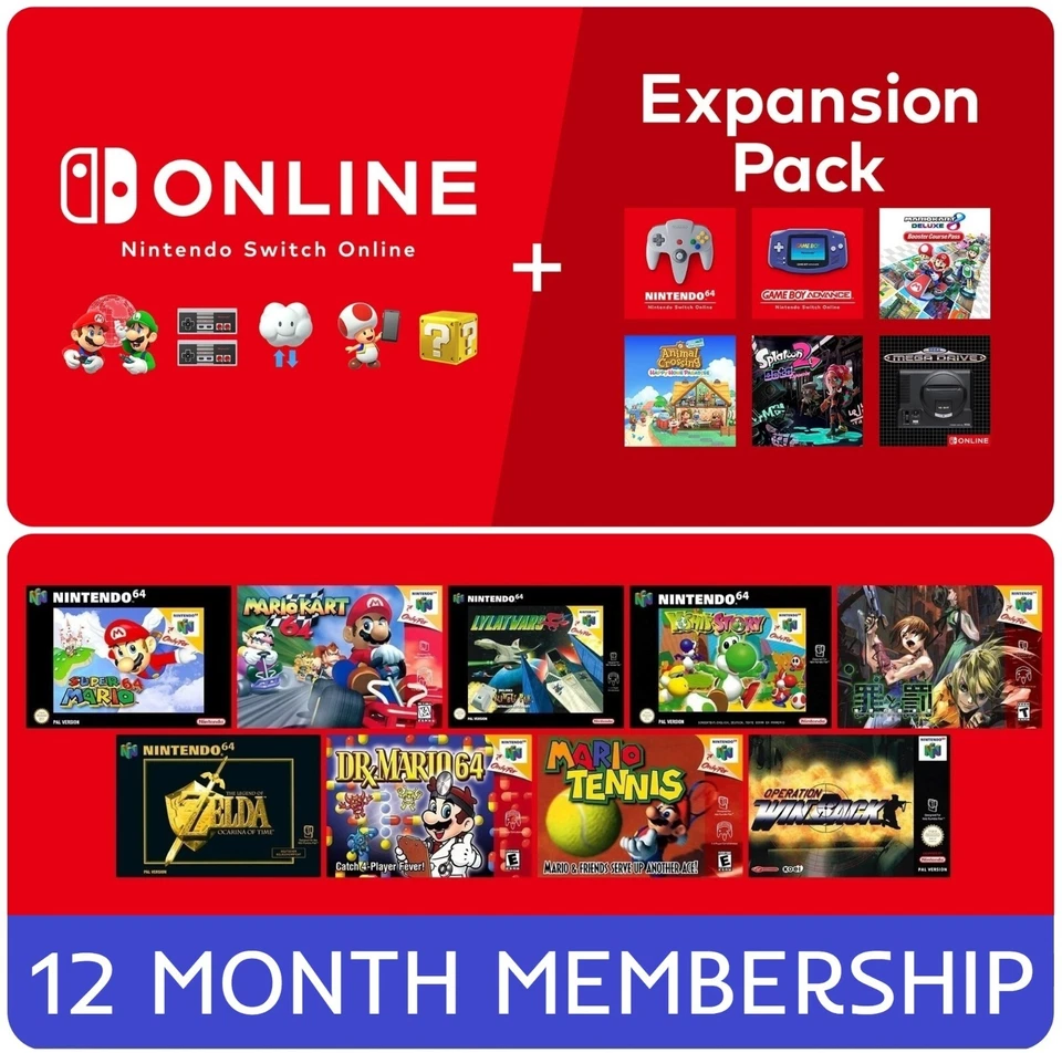Nintendo Switch Online + Expansion Pack • 12 Month Membership (For Switch 1 + 2) - Image 1 of 1