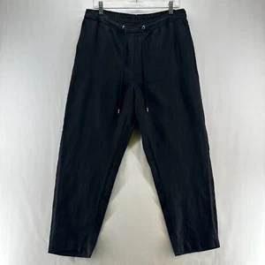 Chico's Pants Women Sz 1.5 US10 Linen Tapered Ankle Lounge Drawstring Black - Picture 1 of 11