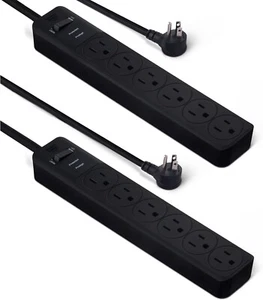 200 Amazon Basics 6Outlet Joule Surge Protector Power Strip Pack of 2 Black 2Ft - Picture 1 of 7