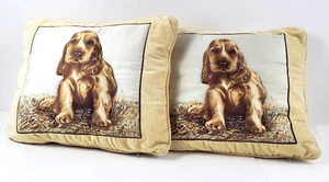 Vtg 2 Decorative Pillow Cocker Spaniel Dog Puppy 3D Raised 15"×12" Brown Tan - Picture 1 of 10