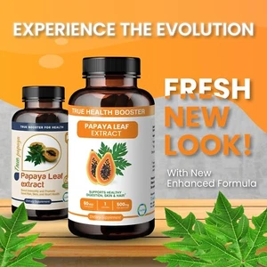 Extracto de hoja de papaya TrueMed apoyo inmunidad buen cabello, piel 500 mg 60 cápsulas - Imagen 1 de 11