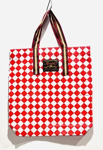 14" Cotton Eco Shopping Tote Grocery Shoulder Hand Bag Red White KB1-236 - Picture 1 of 2