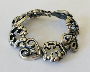 VINTAGE KARA VARIAN BAKER KVB STERLINGSILBER OFFENES HERZ GLIEDERARMBAND SCHWER - Bild 1 von 11