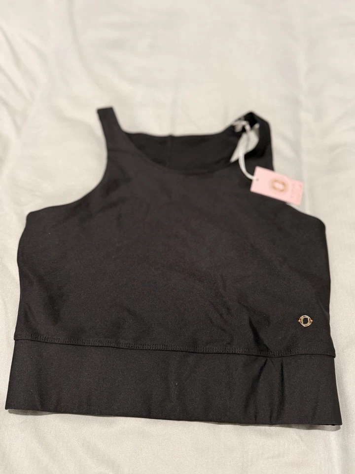 Lipsy Black Cropped Top Lace Panel In Back Size 10 BNWT - Image 1 of 3