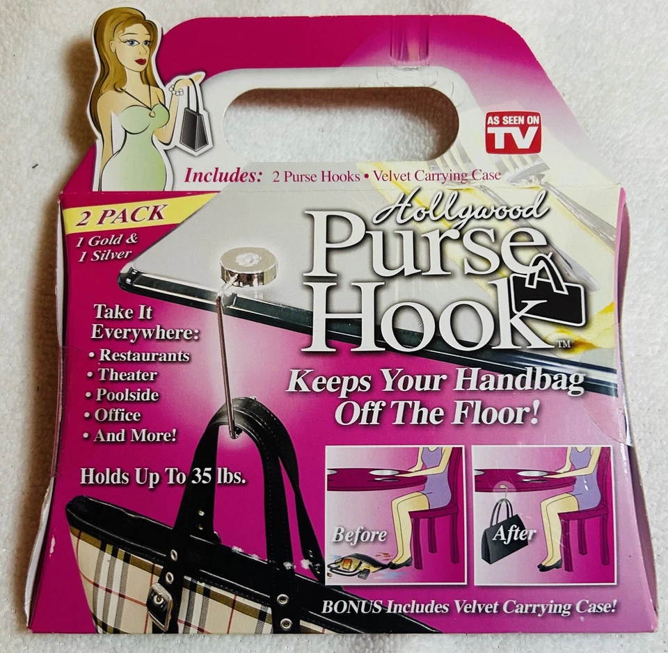 The Hollywood Purse Hook 2 Pack - As Seen On TV w/ Velvet Carrying Case - New!! - Изображение 1 из 4
