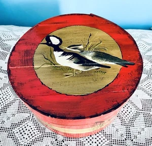 Amerikanische Volkskunst handbemalt Audubon Motiv rot Bugholz lackiert Speisekammer Box - Bild 1 von 7