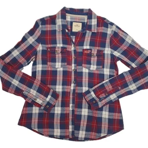 Hollister Top M Damen kariertes Flanellhemd dunkelblau rot kariert Baumwolle Damen - Bild 1 von 8