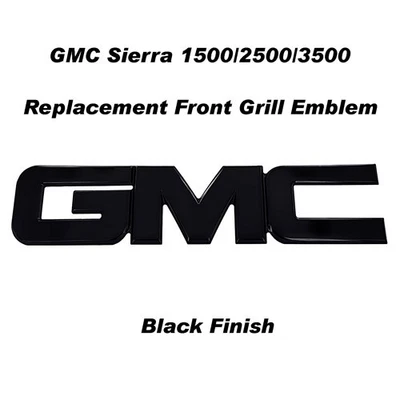 Full Replacement Billet Aluminum "GMC" Grille Emblem 99-06 GMC Sierra CBS Black - Image 1 of 2