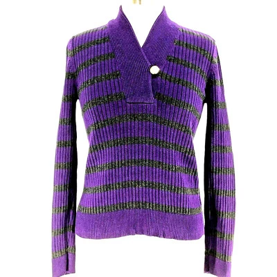 Ralph Lauren LRL Mujer Talla S Suéter Tejido Manga Superior Acanalado Púrpura Chal Rayas Foto 1 de 4