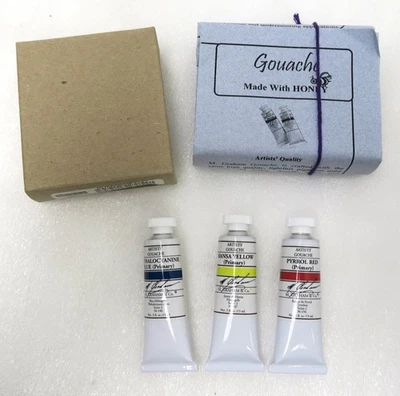 M.GRAHAM & CO. M. Graham Artists' Gouache Paint Lot of (3) .5oz Tubes Primary Colors New