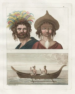 Isla de Pascua disfraces Isla de Pascua Pacific Aquatinta aguafuerte Ferrario 1820 - Imagen 1 de 1