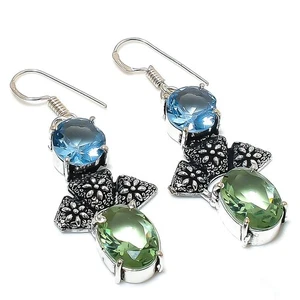 Orecchino gioiello in argento sterling 925 con ametista verde, pietra prezios... - Foto 1 di 5