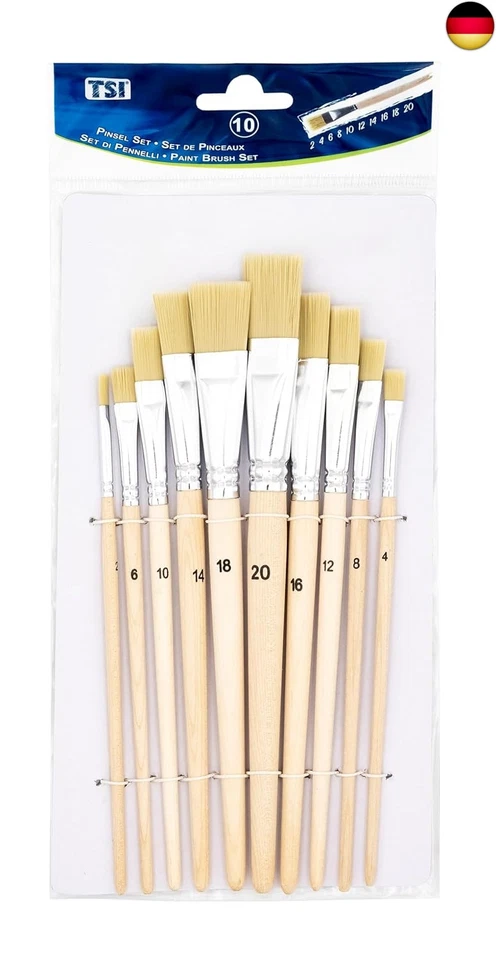 BESUCHE DEN TSI- TSI Borstenpinsel-Set 10-teilig (Größen 2,4,6,8,10,12,14,16,18 und 20), Schaft n
