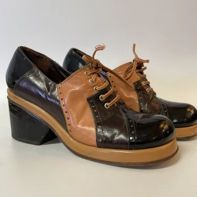 VTG 1970s Disco Platform Shoes Tri-Tone Suede Leather Size 8B Womens - Image 1 of 4