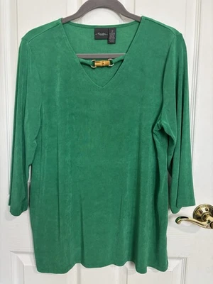 Топ Chico's Travelers Kelly зеленый гладкий эластичный рукав 3/4 размер 2 большой бамбук - Изображение 1 из 4