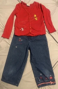 Vtg Embroidered Disney Winnie the Pooh Bear & Piglet capri set size 6/6X - Picture 1 of 16